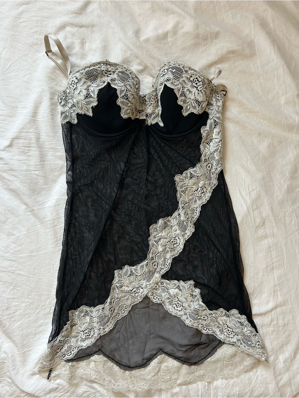 Frederick's of Hollywood Black Chemise with Ivory Lace Trim